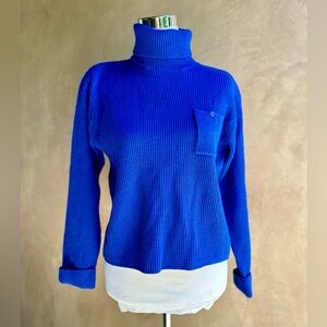 NWT Deadstock 90s Jeanne Pierre Cobalt Blue Turtleneck Wool Blend Sweater